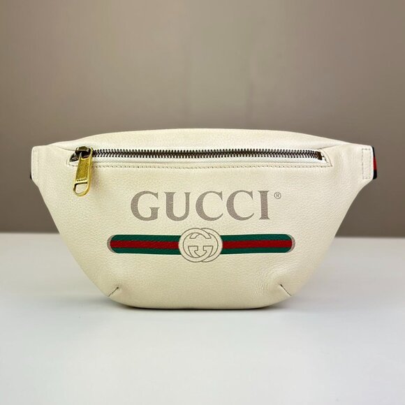 Gucci Handbags - Gucci White Leather Gucci Printed Bum Bag Shoulder Bag